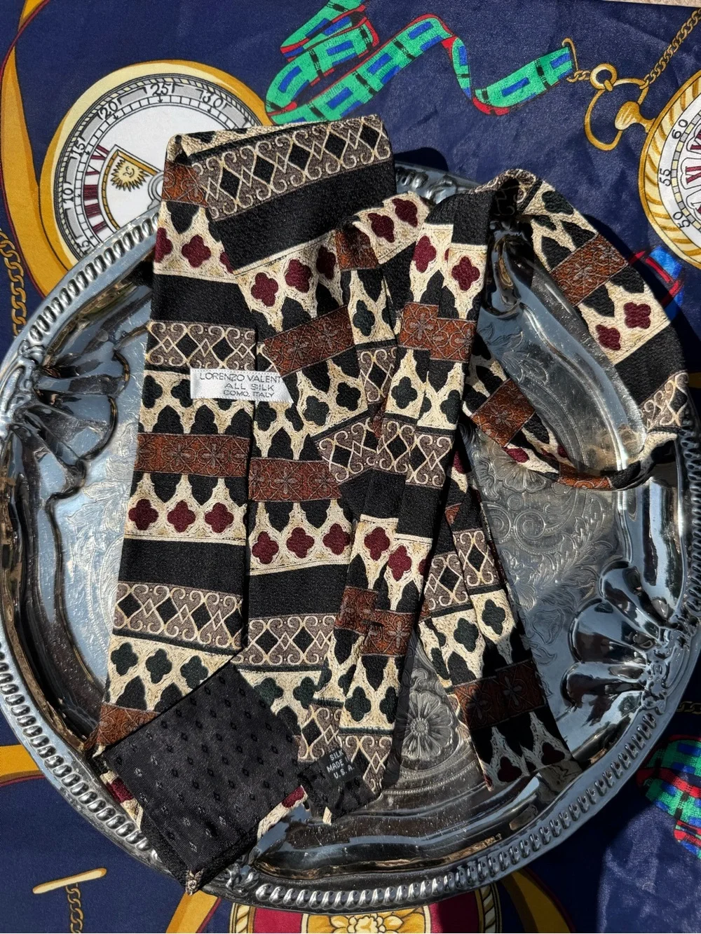 Lorenzo Valentino Como, Italy Raised Pattern Silk Tie